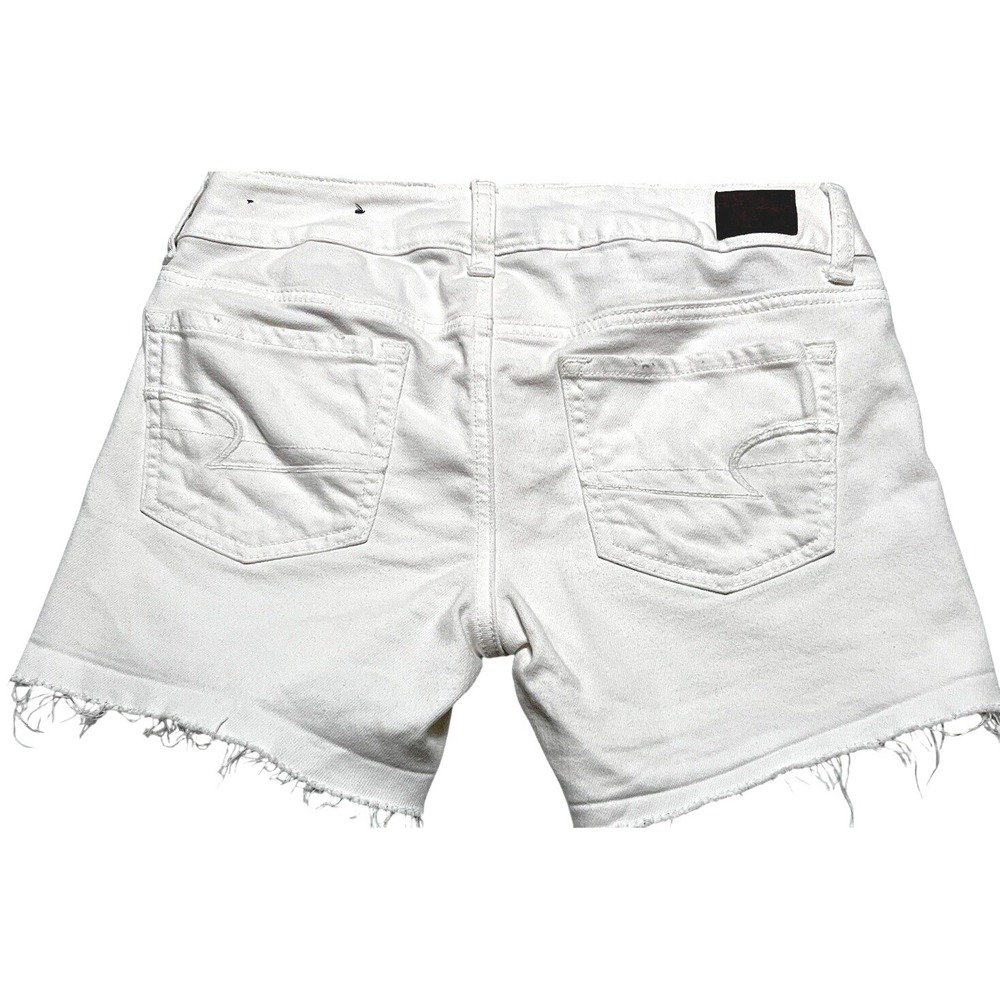 American Eagle Denim Shorts Women 4 White Excellent Stretch Low Rise Frayed Hem - Picture 2 of 8